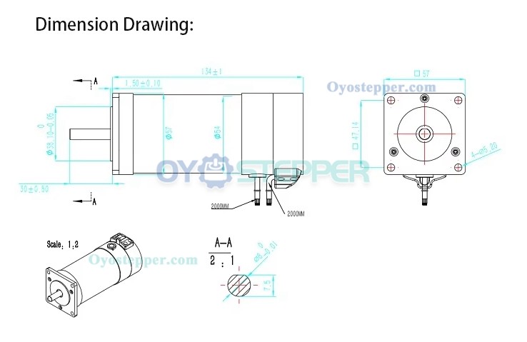 36V 160W Brushless DC Servo Motor with 1000 Lines Encoder 0.45N.m 3400RPM Φ57mm 3 Phase